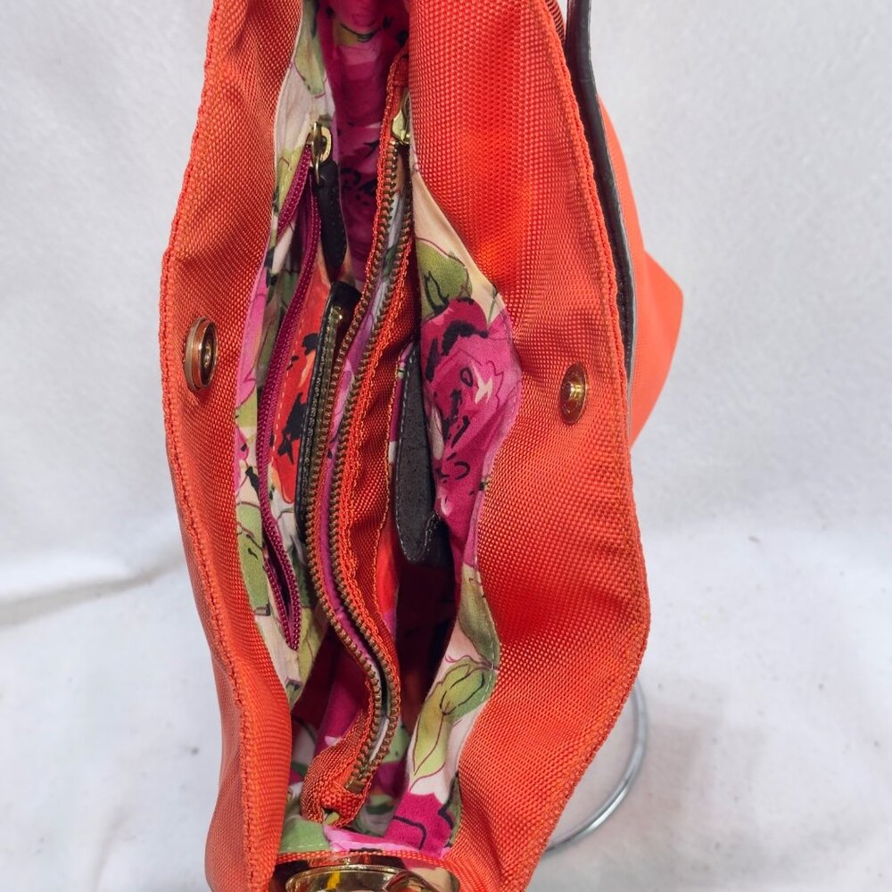 JPK Paris 75 Orange & Floral Lined Nylon Shoulder Bag With Gold Hardware - Picture 10 of 12